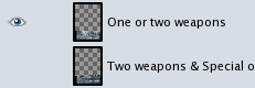 GIMP "Weapon backgrounds" layers