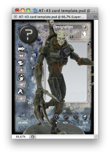 Photoshop window with grim golem overseer on card template