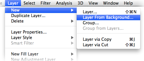 Photoshop "Layer From Background" menu option